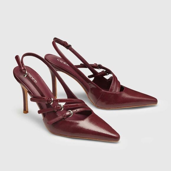Cider Shoes - Cider • Patent leather wine slingback heels